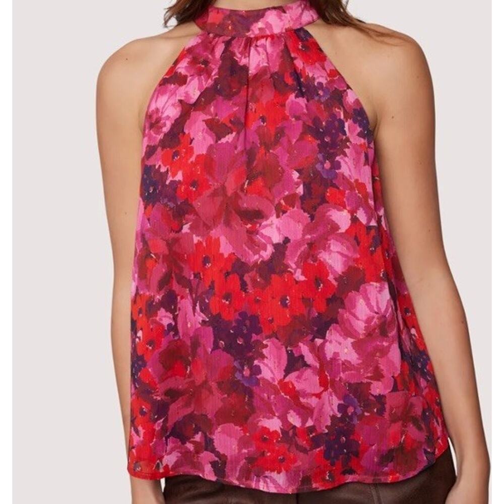 Lost + Wander Jolie Fleur Halter Top Fuchsia Floral Tie Back Blouse S